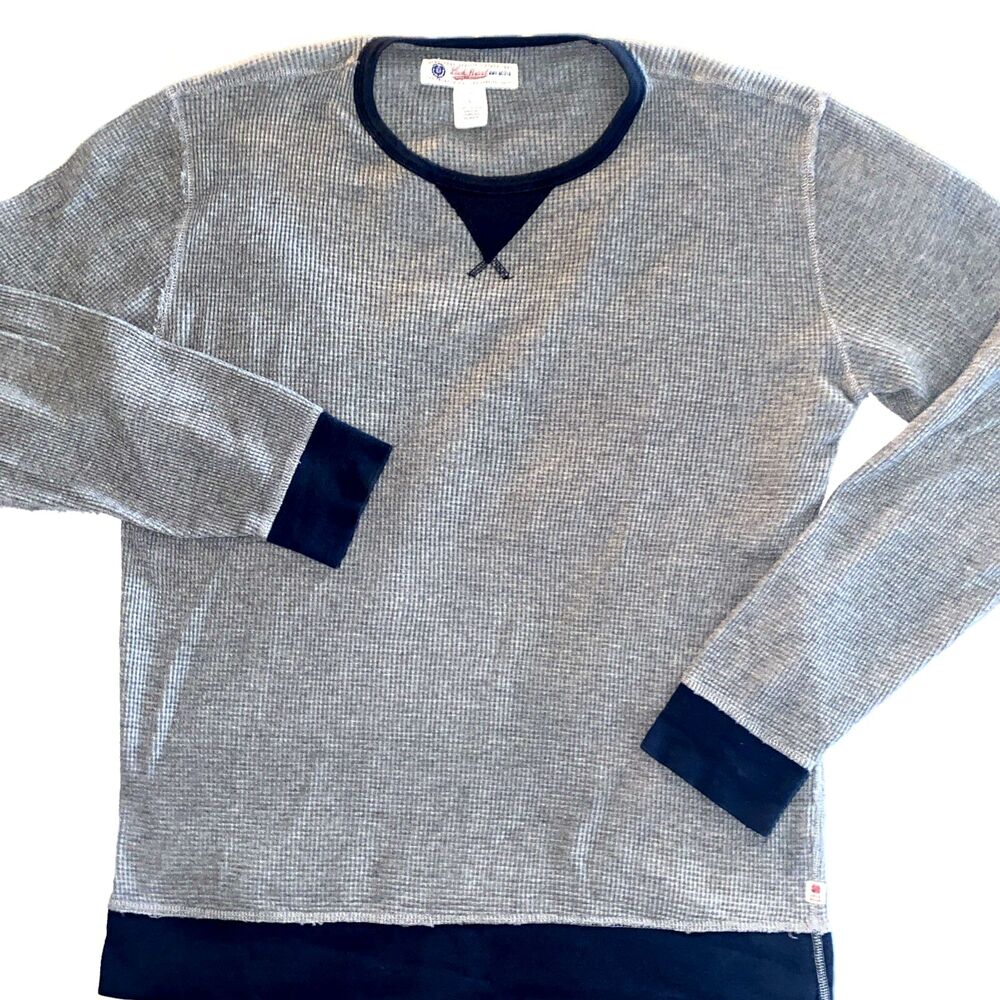 Lucky Brand Mens Size L Gray Blue Waffle Long Sleeve Work Shirt